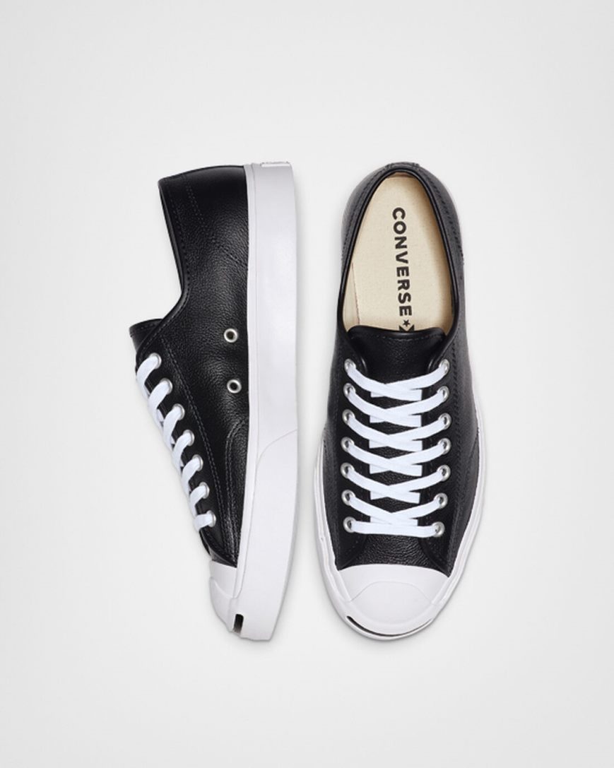 Tenisi Barbati Converse Jack Purcell Piele Negrii Albi | RO Z0EFY205